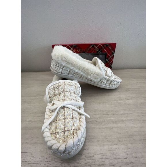 Charter Club Dorenda Women Sz 11M Moccasin Slippers White Boucle Fur Shoes NWB - Picture 2 of 9